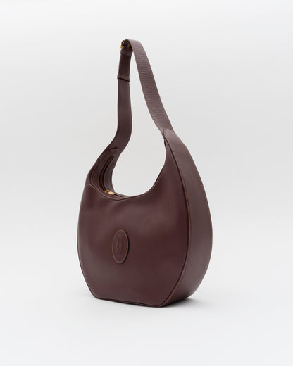 90s CARTIER Must De Line Iconic Burgundy Curved Hobo Bag