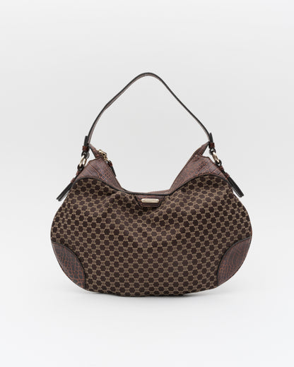 2000s CELINE Triomphe Croc-Embossed Hobo Bag