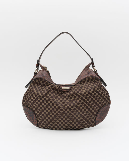 2000s CELINE Triomphe Croc-Embossed Hobo Bag