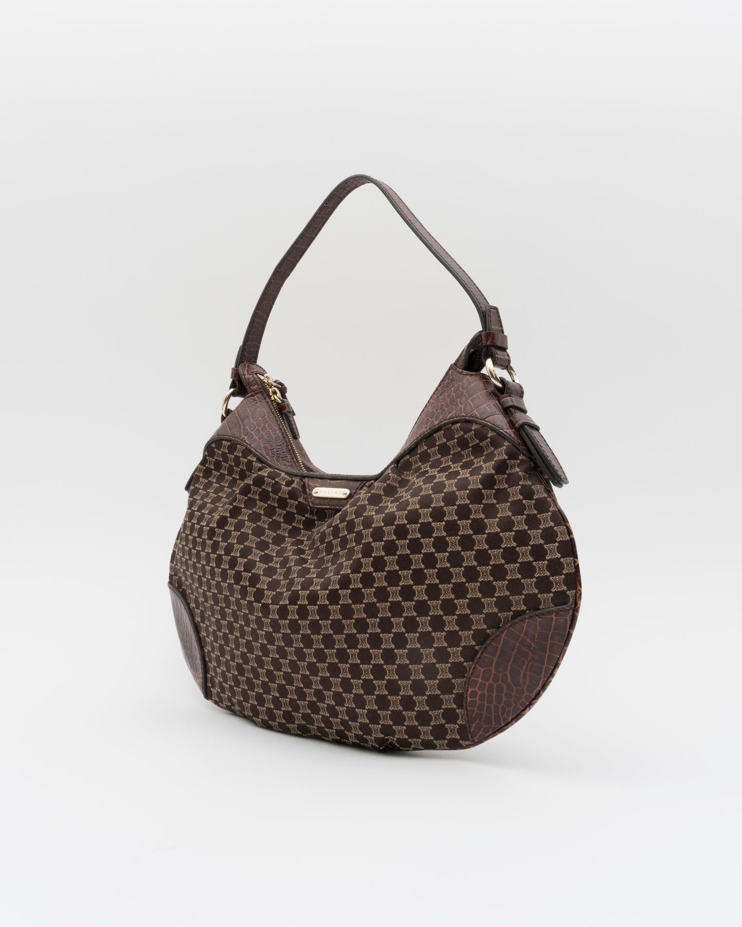 2000s CELINE Triomphe Croc-Embossed Hobo Bag