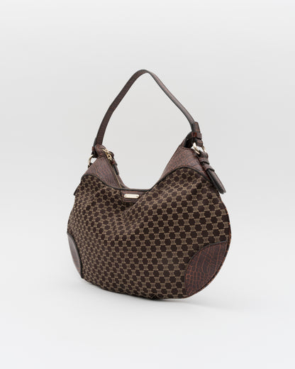 2000s CELINE Triomphe Croc-Embossed Hobo Bag