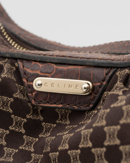 2000s CELINE Triomphe Croc-Embossed Hobo Bag