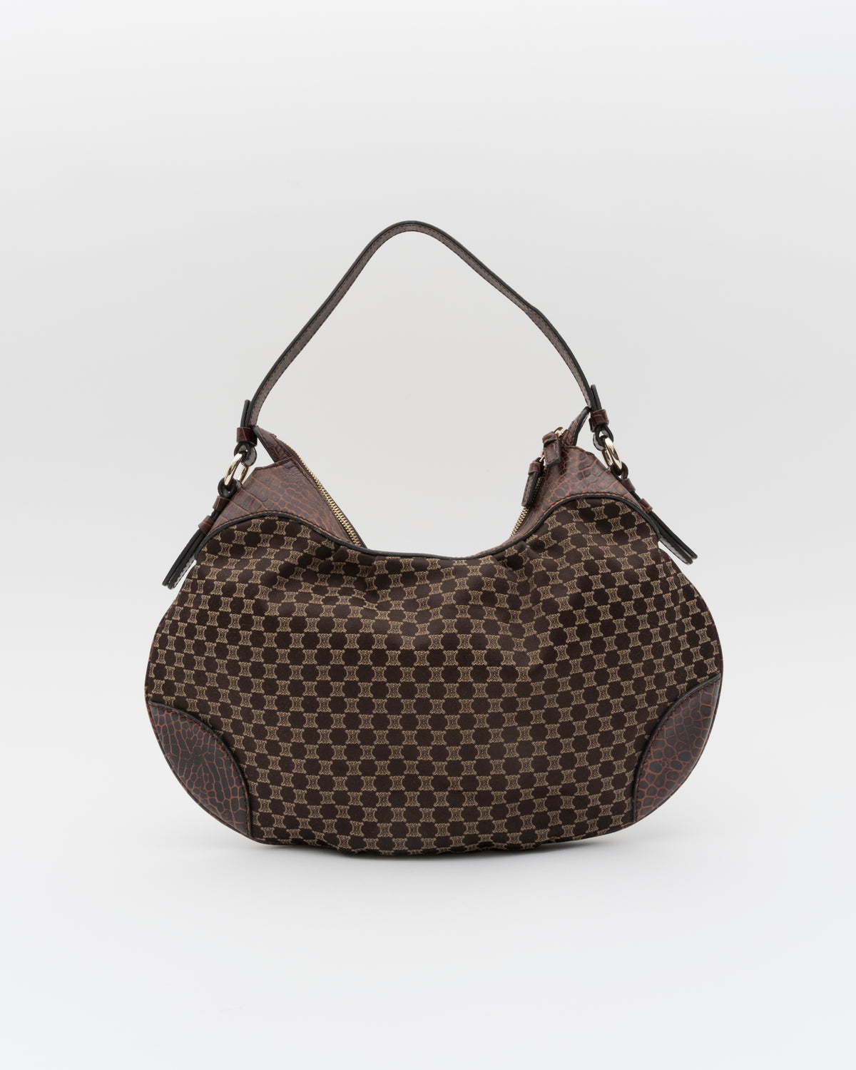 2000s CELINE Triomphe Croc-Embossed Hobo Bag