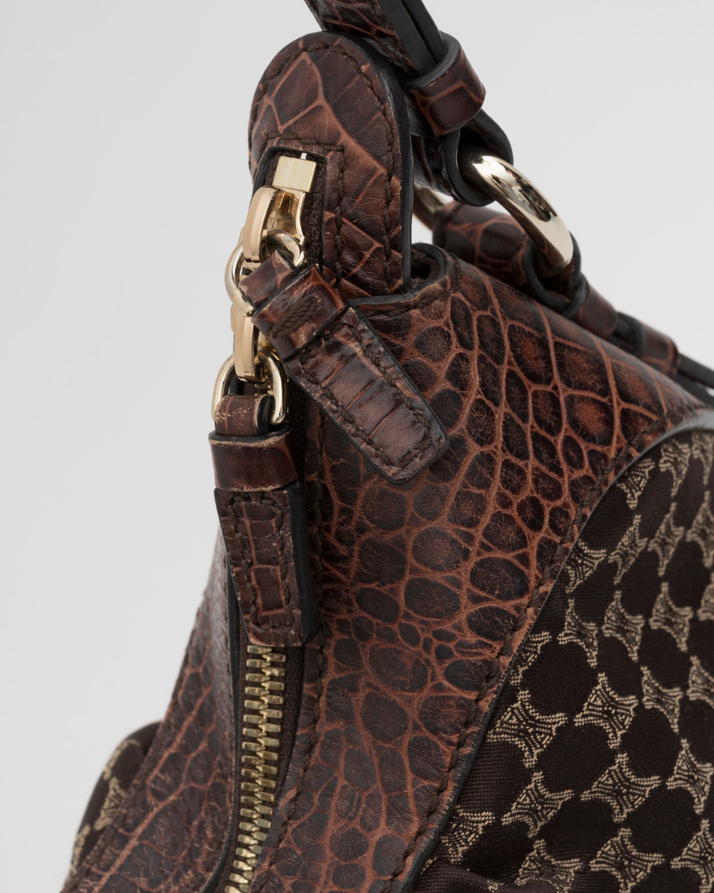 2000s CELINE Triomphe Croc-Embossed Hobo Bag