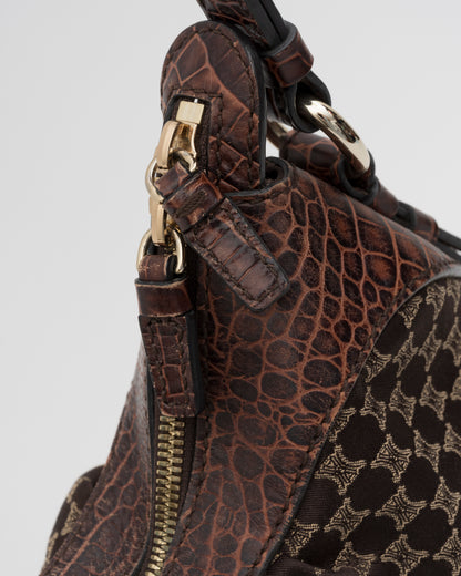2000s CELINE Triomphe Croc-Embossed Hobo Bag