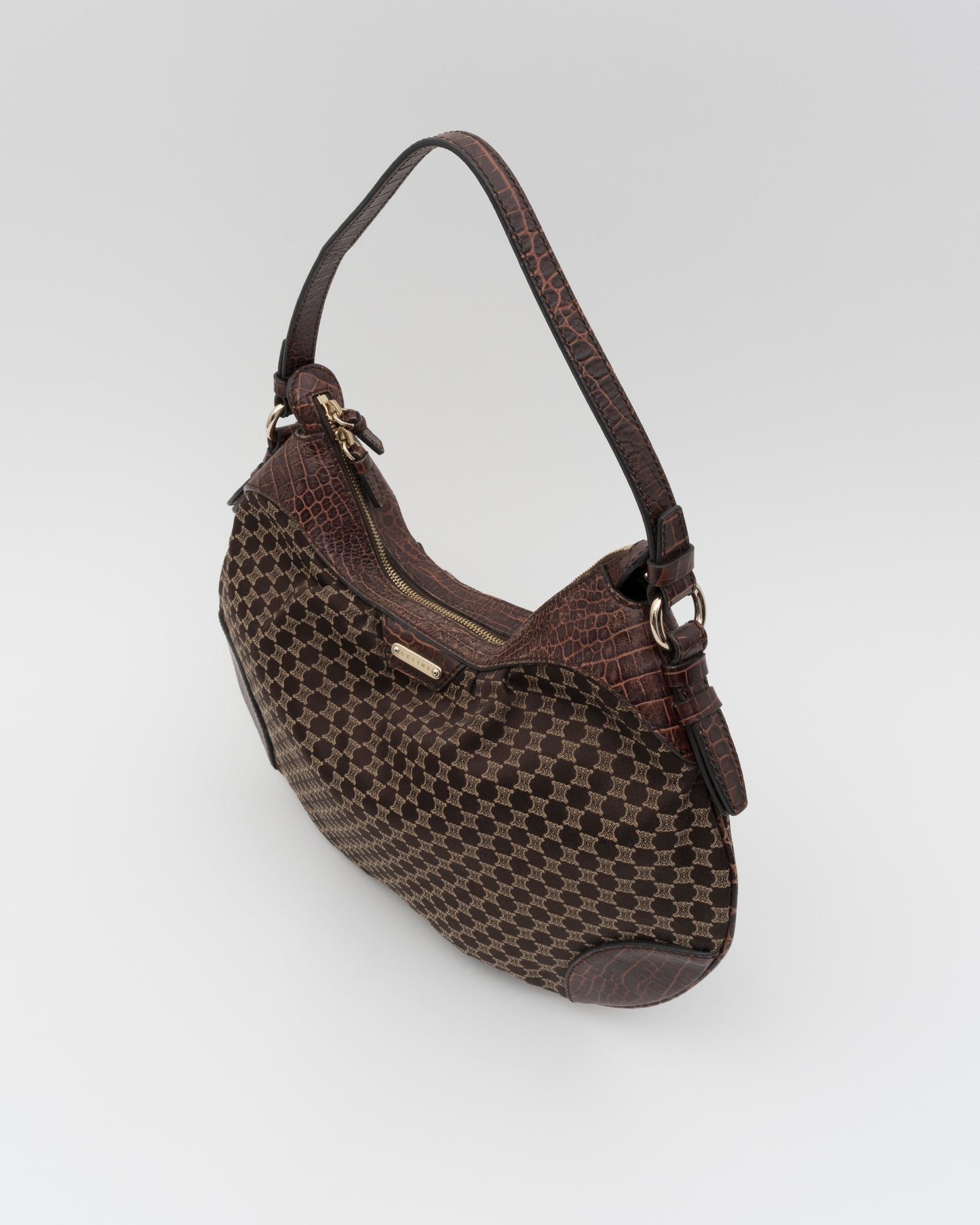 2000s CELINE Triomphe Croc-Embossed Hobo Bag