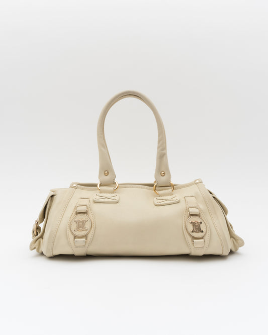 2000s CELINE Ivory Triomphe Medallion East-West Bag
