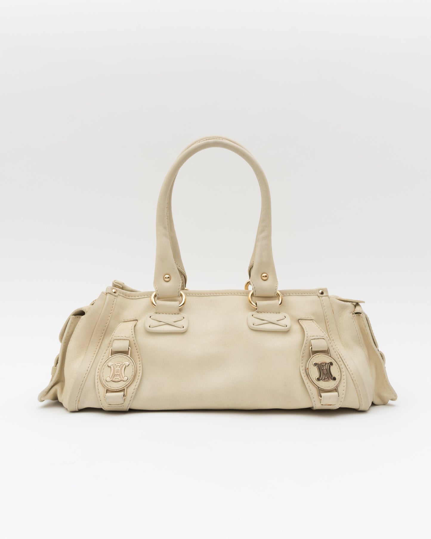 2000s CELINE Ivory Triomphe Medallion East-West Bag