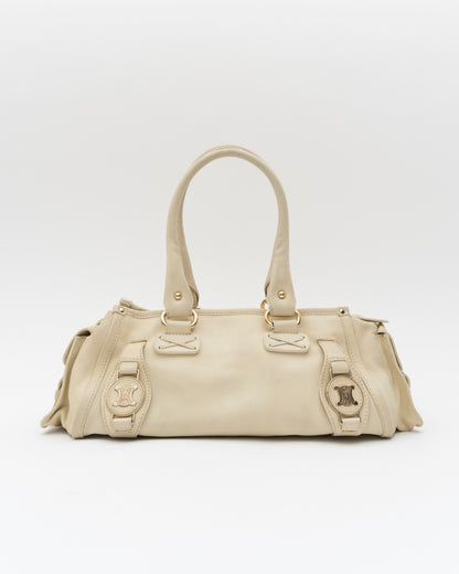 2000s CELINE Ivory Triomphe Medallion East-West Bag