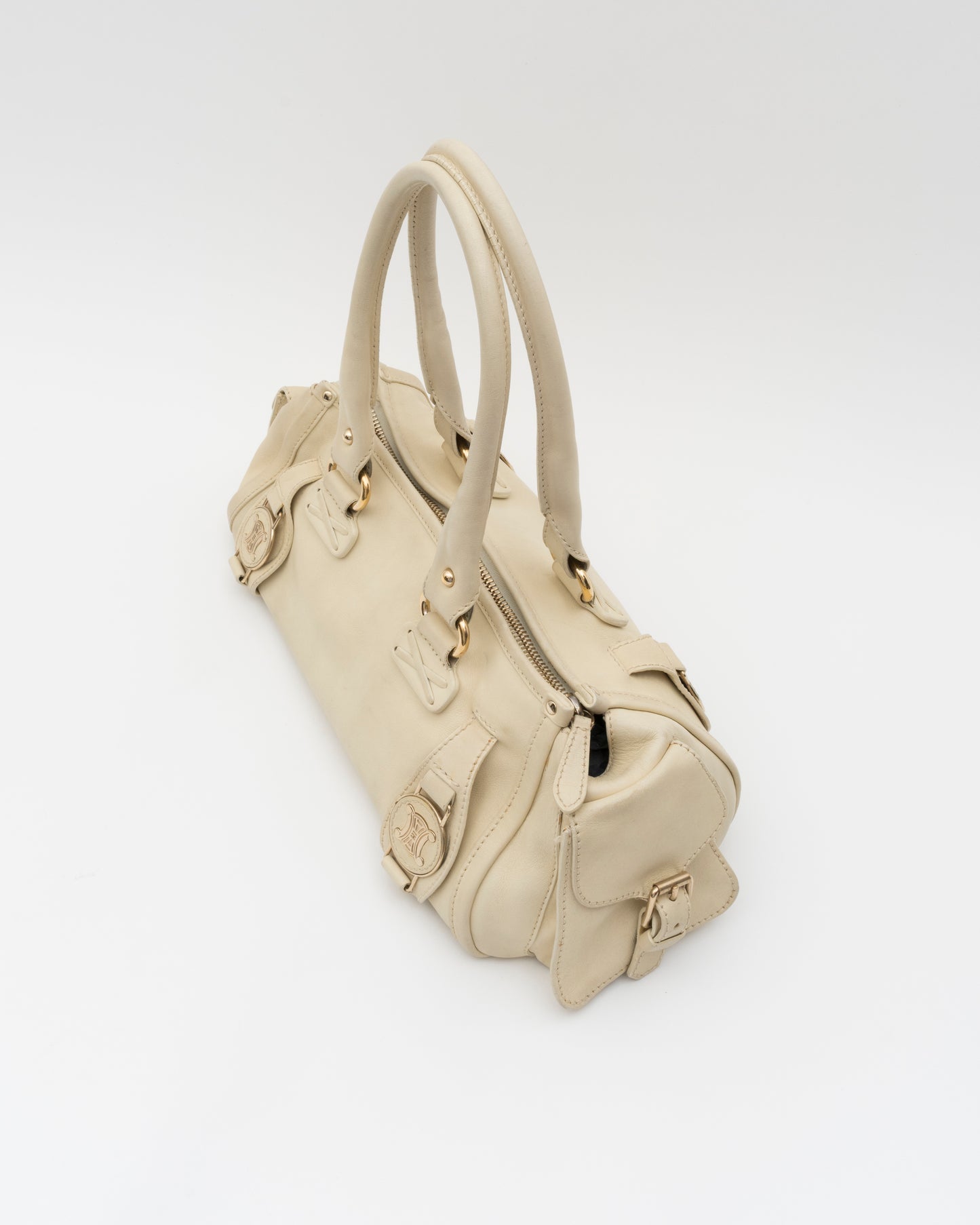 2000s CELINE Ivory Triomphe Medallion East-West Bag