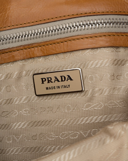 2000s PRADA Cognac Buckle Flap Shoulder Bag