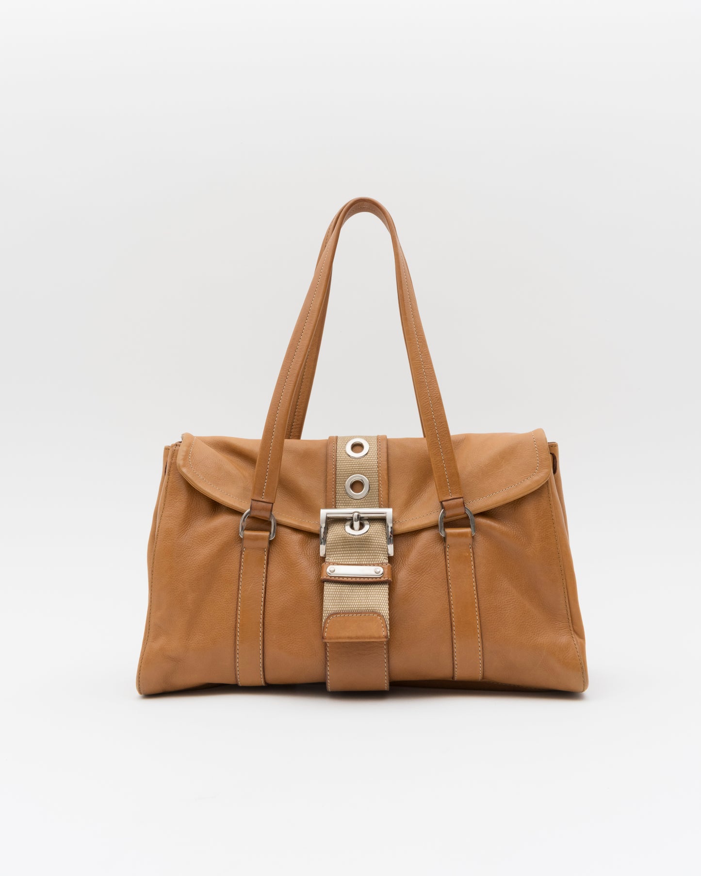2000s PRADA Cognac Buckle Flap Shoulder Bag