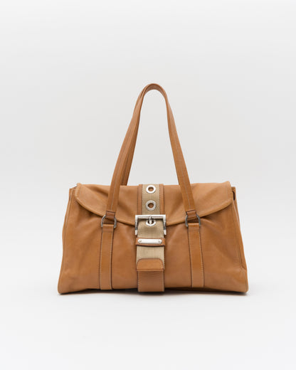 2000s PRADA Cognac Buckle Flap Shoulder Bag