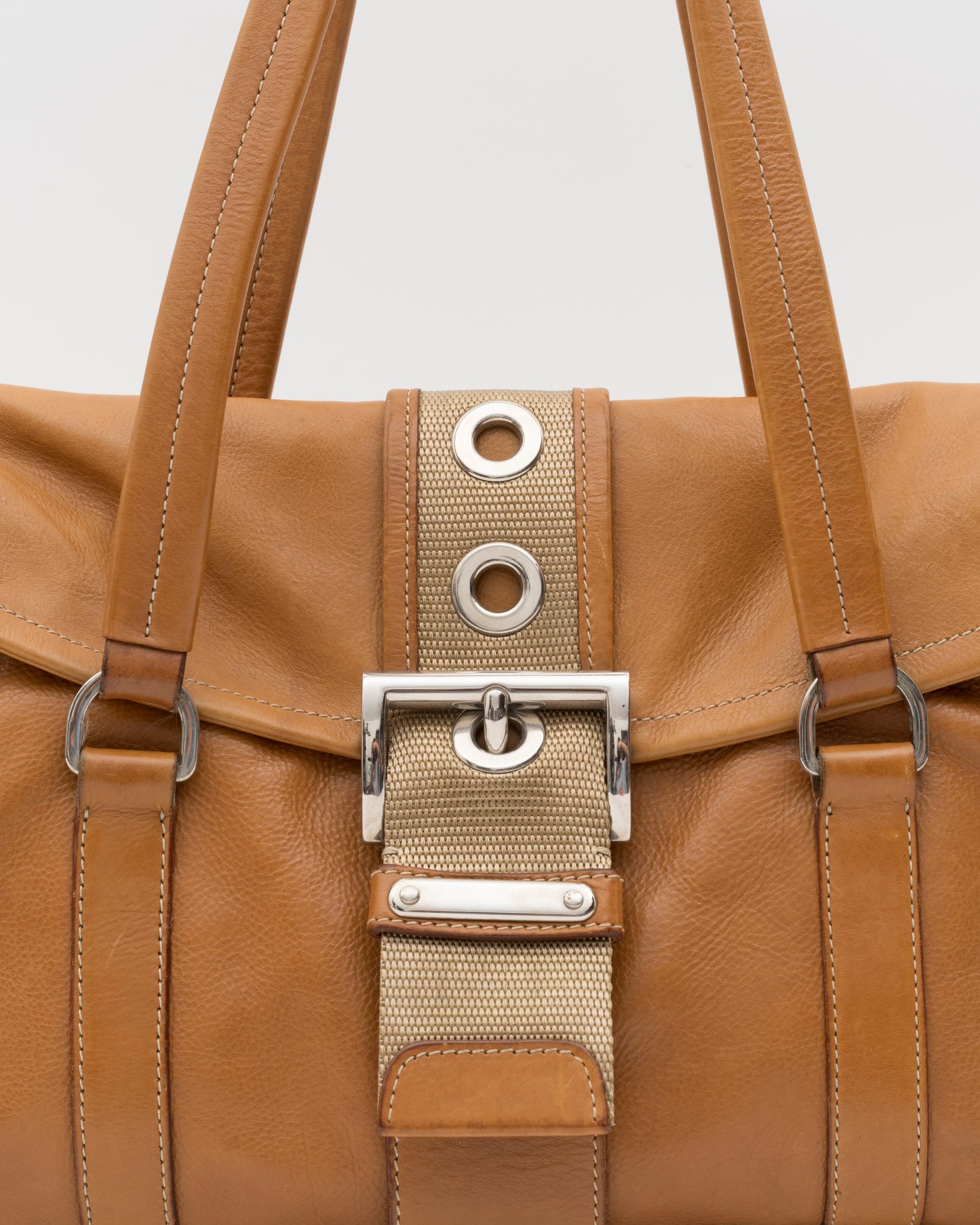 2000s PRADA Cognac Buckle Flap Shoulder Bag