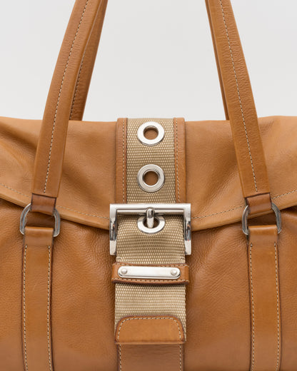 2000s PRADA Cognac Buckle Flap Shoulder Bag