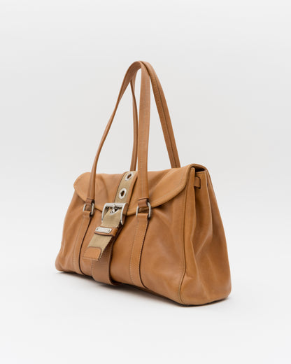 2000s PRADA Cognac Buckle Flap Shoulder Bag