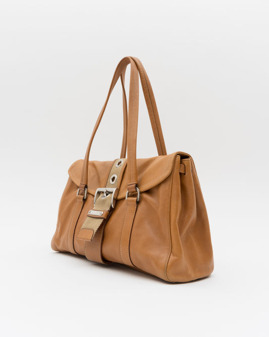2000s PRADA Cognac Buckle Flap Shoulder Bag