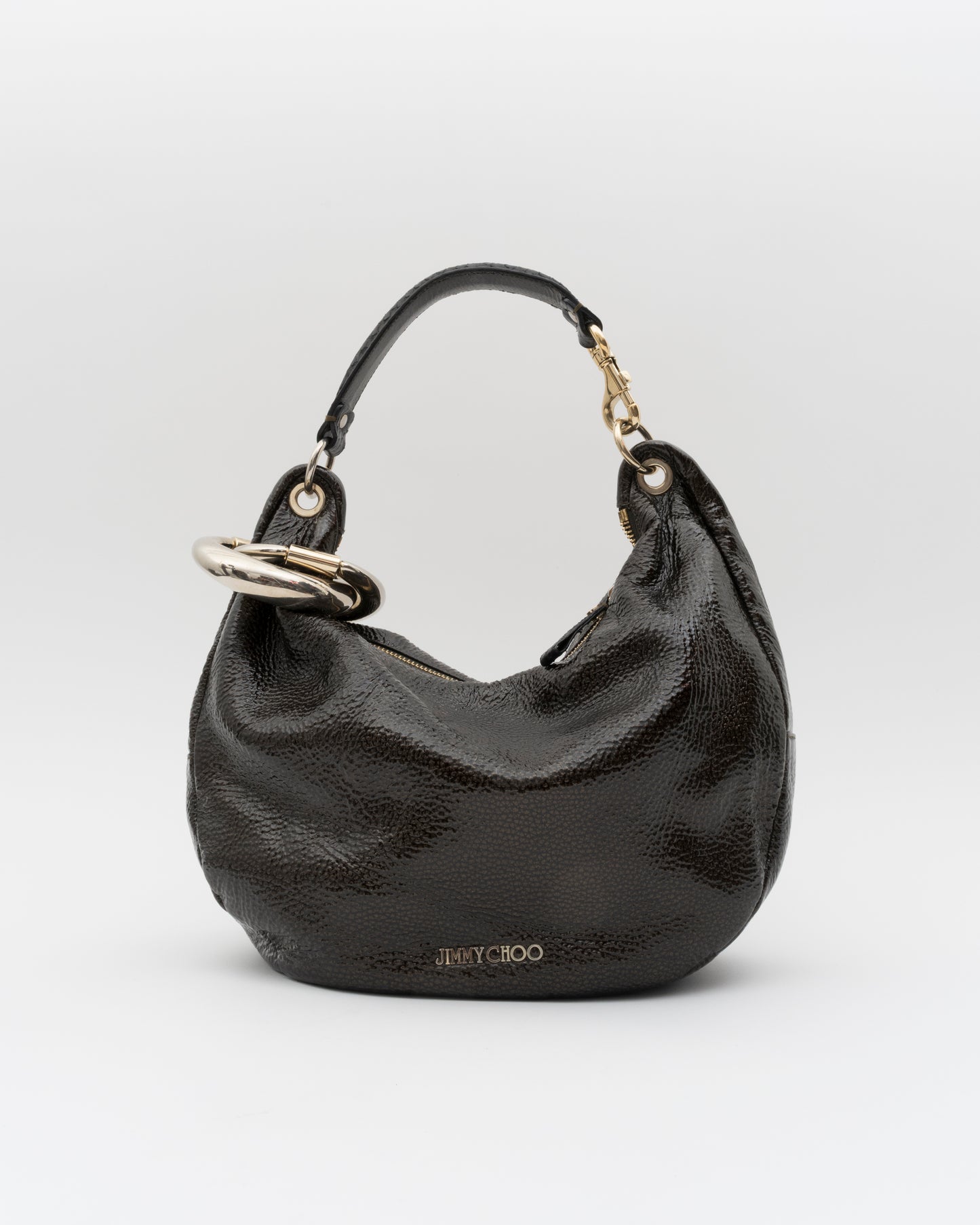 2000s JIMMY CHOO Black Iridescent Patent Leather Solar Hobo Bag