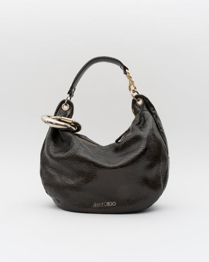 2000s JIMMY CHOO Black Iridescent Patent Leather Solar Hobo Bag