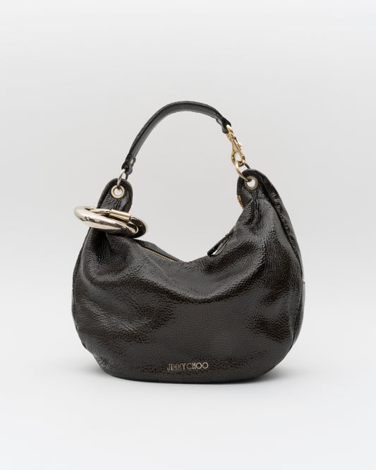 2000s JIMMY CHOO Black Iridescent Patent Leather Solar Hobo Bag