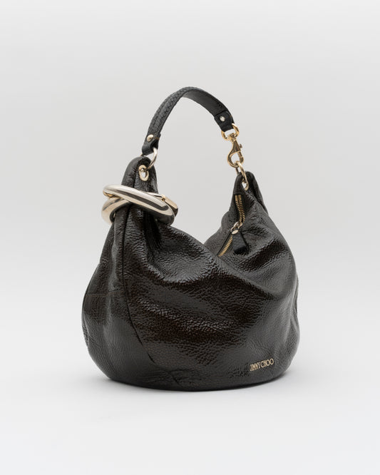 2000s JIMMY CHOO Black Iridescent Patent Leather Solar Hobo Bag