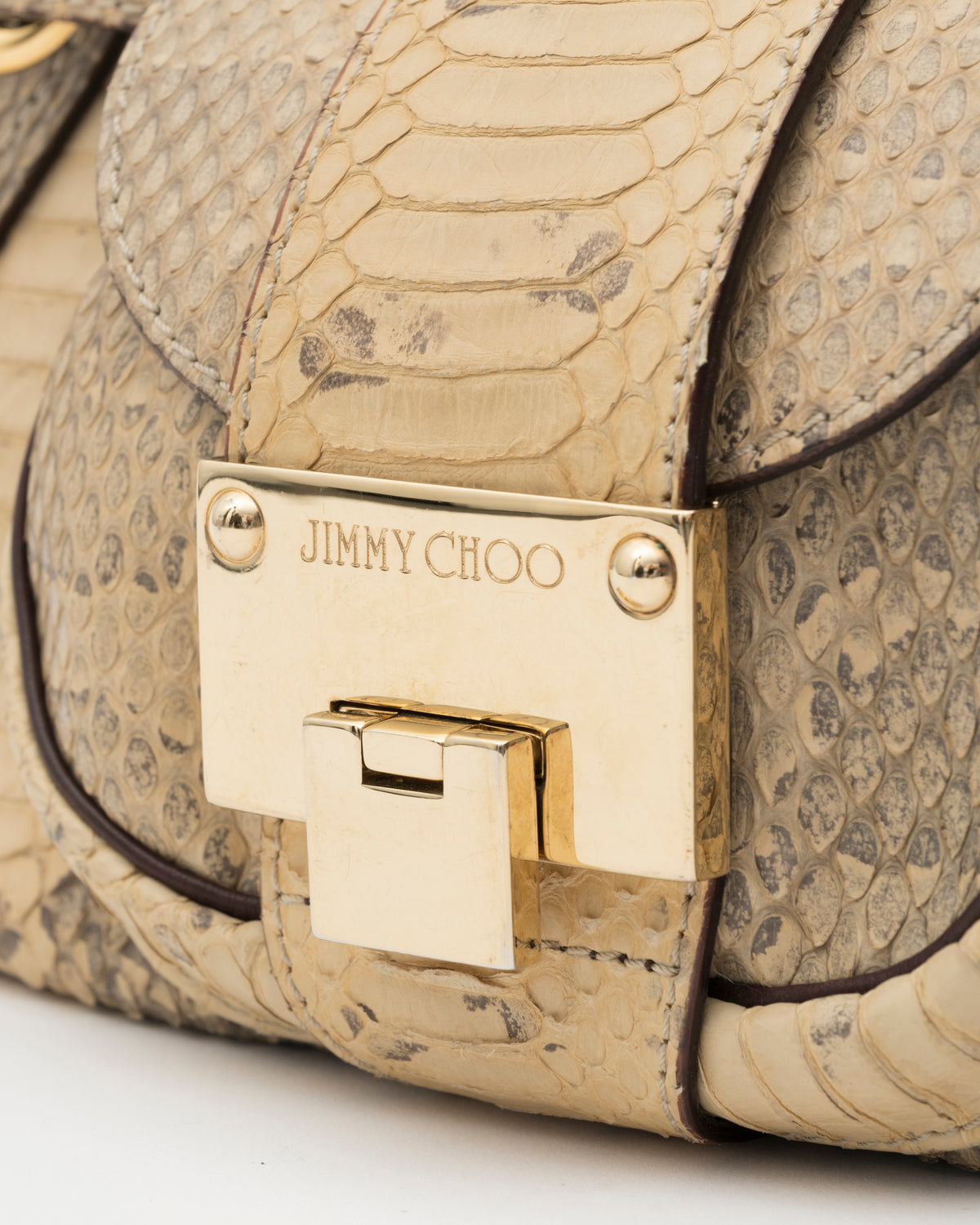 2000s JIMMY CHOO Genuine Python Lock & Grommet Maddy Bag