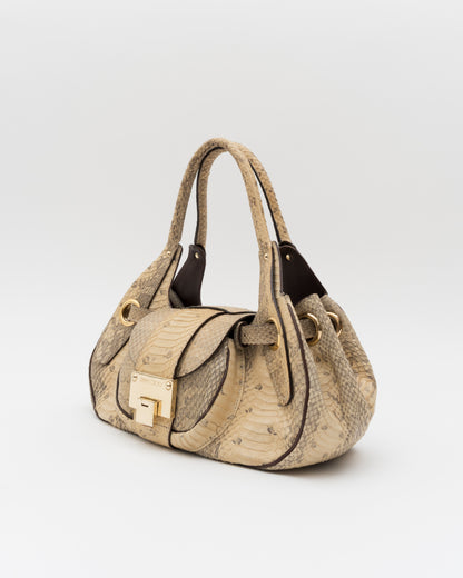 2000s JIMMY CHOO Genuine Python Lock & Grommet Maddy Bag
