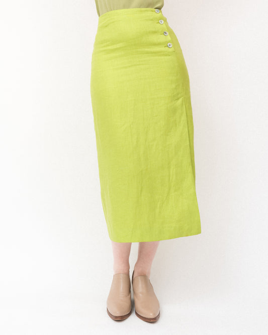 Vintage Lime Green Linen Skirt (M/L)