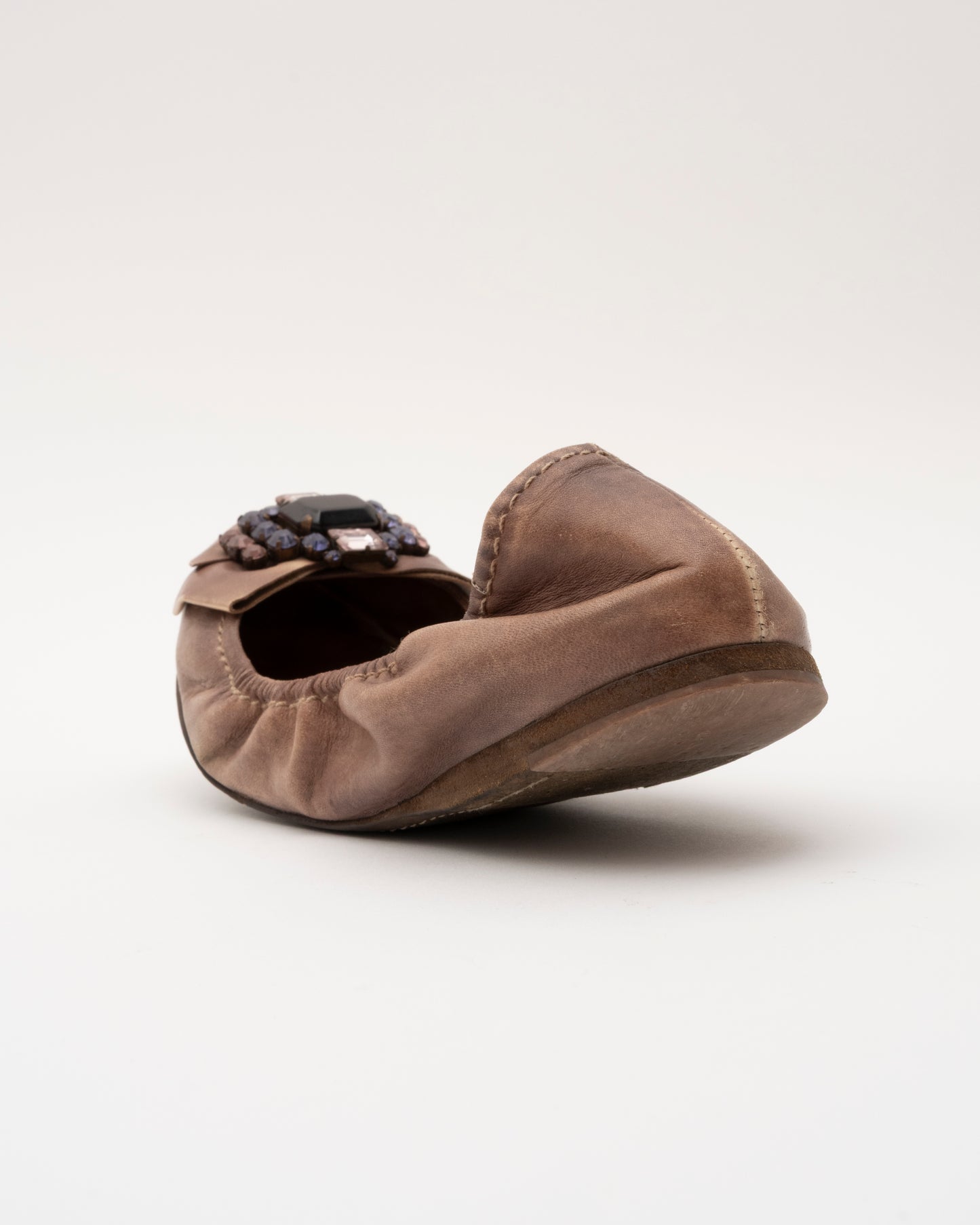 2000s MIU MIU Brown Amethyst Crystal Ballet Flats (38)