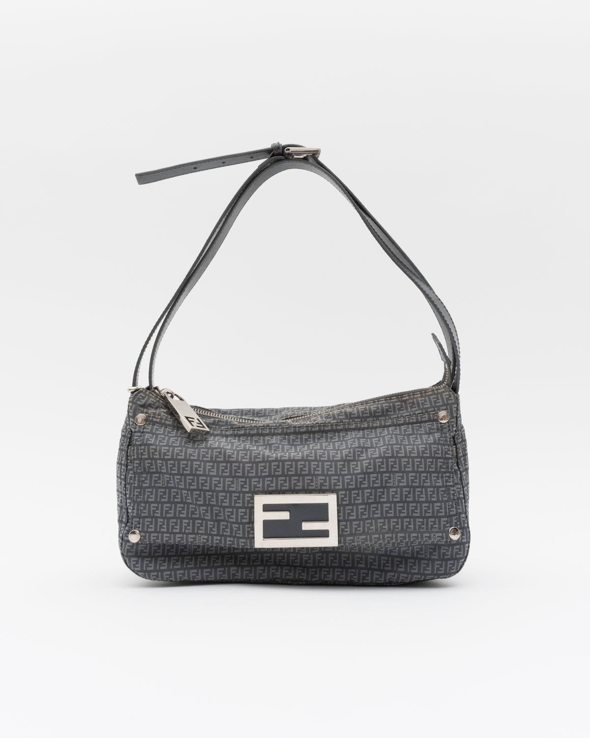 2000s Rare FENDI Slate Blue Zucchino Technical Nylon Baguette Bag