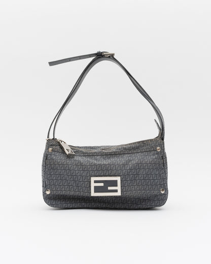 2000s Rare FENDI Slate Blue Zucchino Technical Nylon Baguette Bag