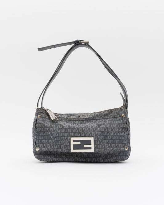 2000s Rare FENDI Slate Blue Zucchino Technical Nylon Baguette Bag