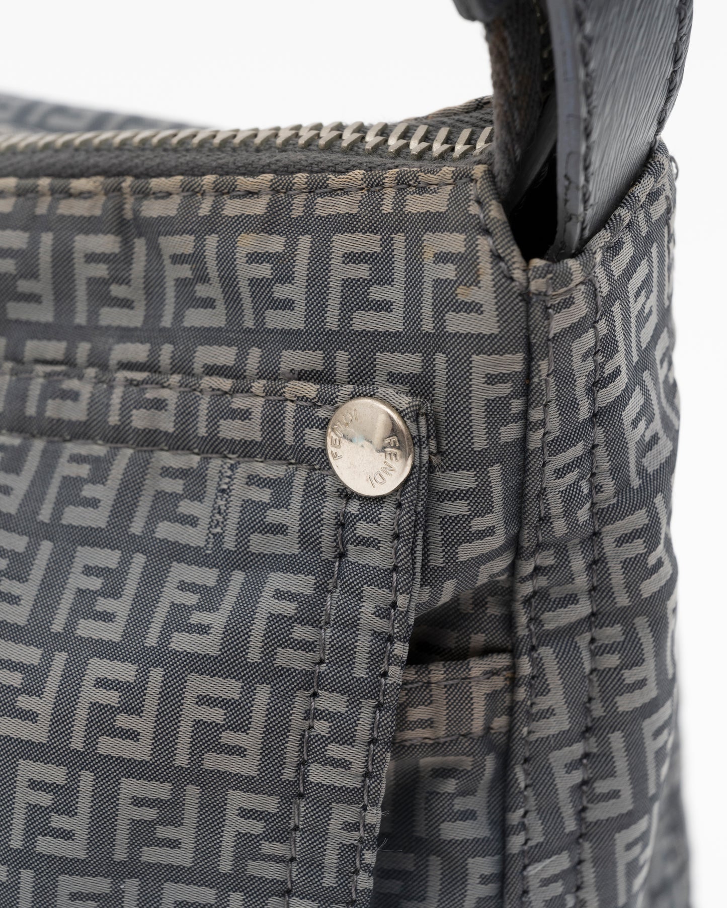2000s Rare FENDI Slate Blue Zucchino Technical Nylon Baguette Bag