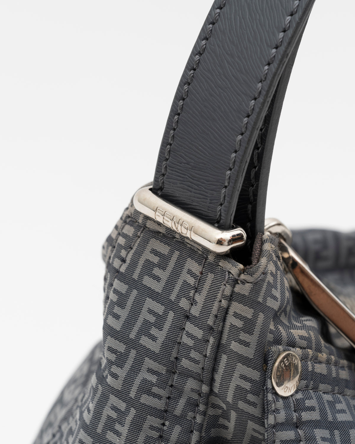 2000s Rare FENDI Slate Blue Zucchino Technical Nylon Baguette Bag