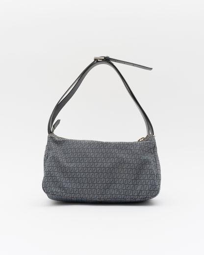 2000s Rare FENDI Slate Blue Zucchino Technical Nylon Baguette Bag