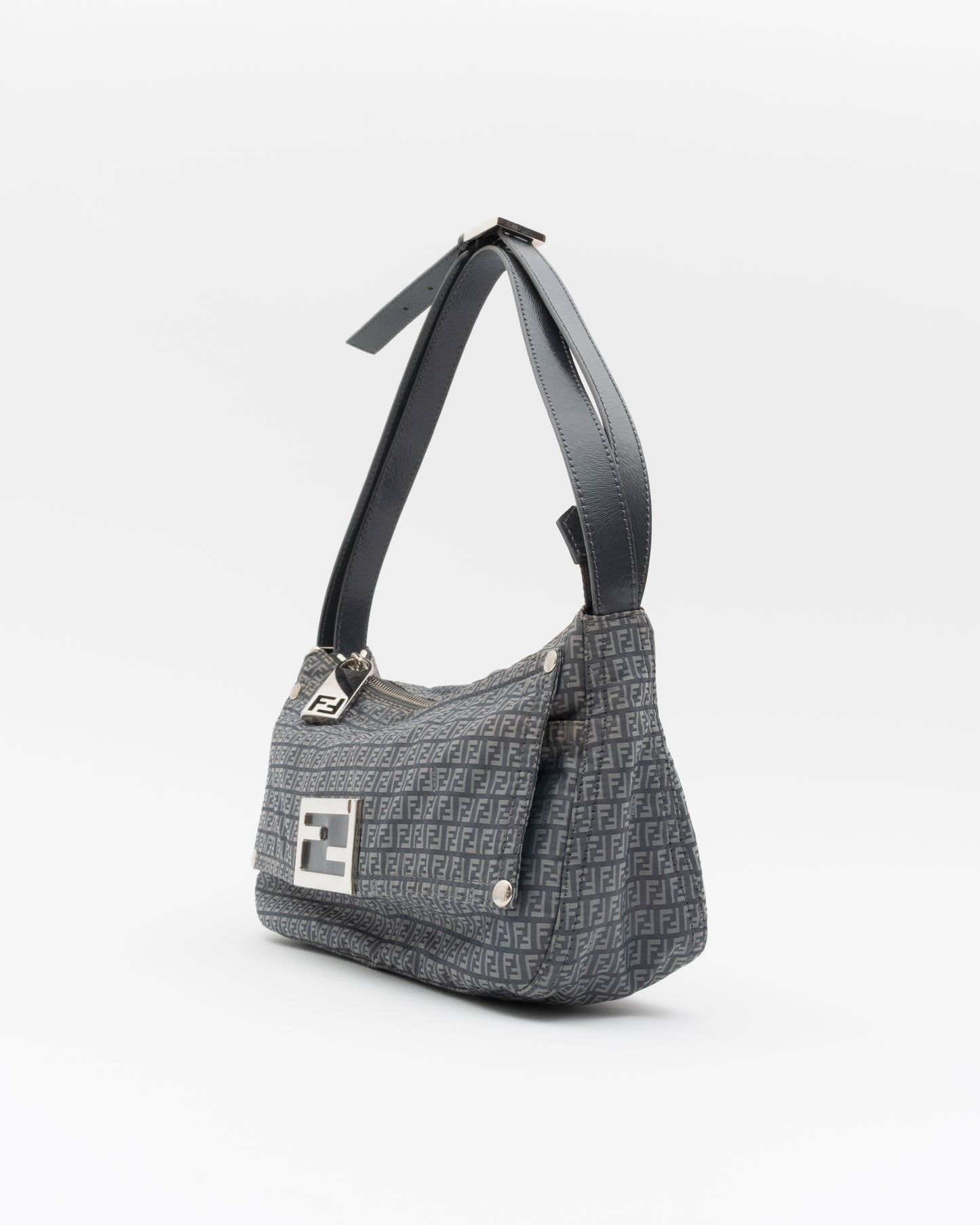2000s Rare FENDI Slate Blue Zucchino Technical Nylon Baguette Bag
