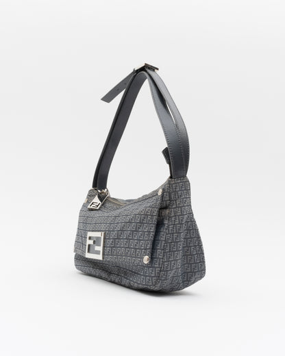 2000s Rare FENDI Slate Blue Zucchino Technical Nylon Baguette Bag