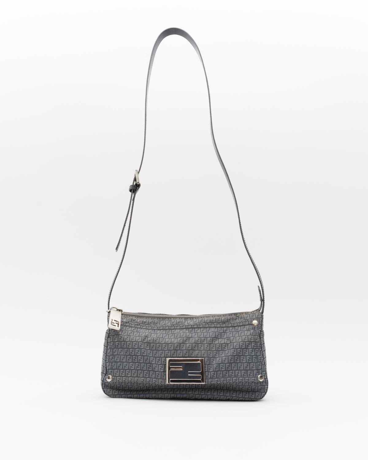 2000s Rare FENDI Slate Blue Zucchino Technical Nylon Baguette Bag