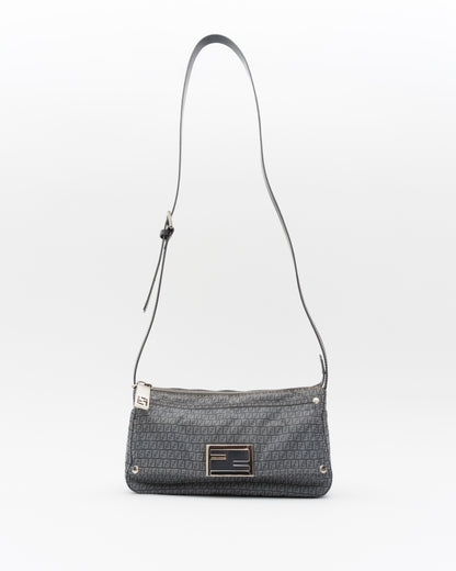 2000s Rare FENDI Slate Blue Zucchino Technical Nylon Baguette Bag