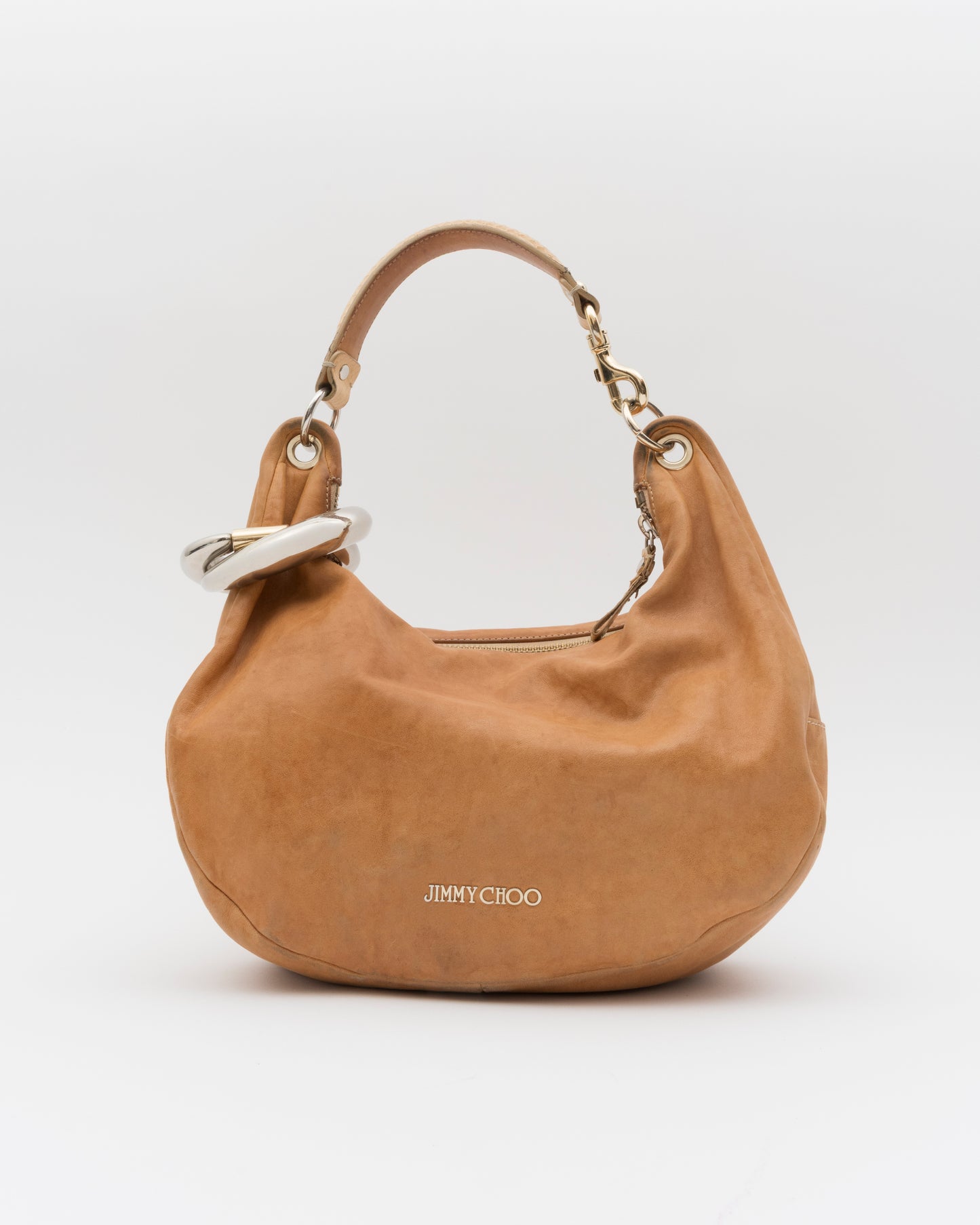 2000s JIMMY CHOO Tan Nubuck Leather Solar Hobo Bag