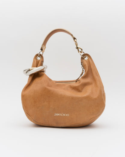 2000s JIMMY CHOO Tan Nubuck Leather Solar Hobo Bag