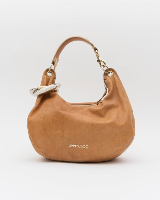 2000s JIMMY CHOO Tan Nubuck Leather Solar Hobo Bag
