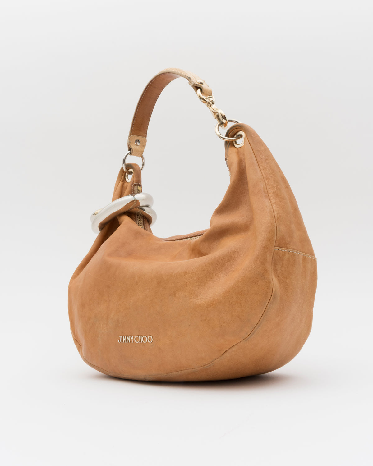 2000s JIMMY CHOO Tan Nubuck Leather Solar Hobo Bag