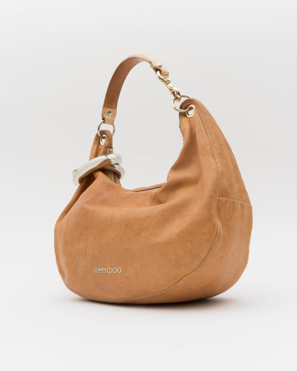 2000s JIMMY CHOO Tan Nubuck Leather Solar Hobo Bag