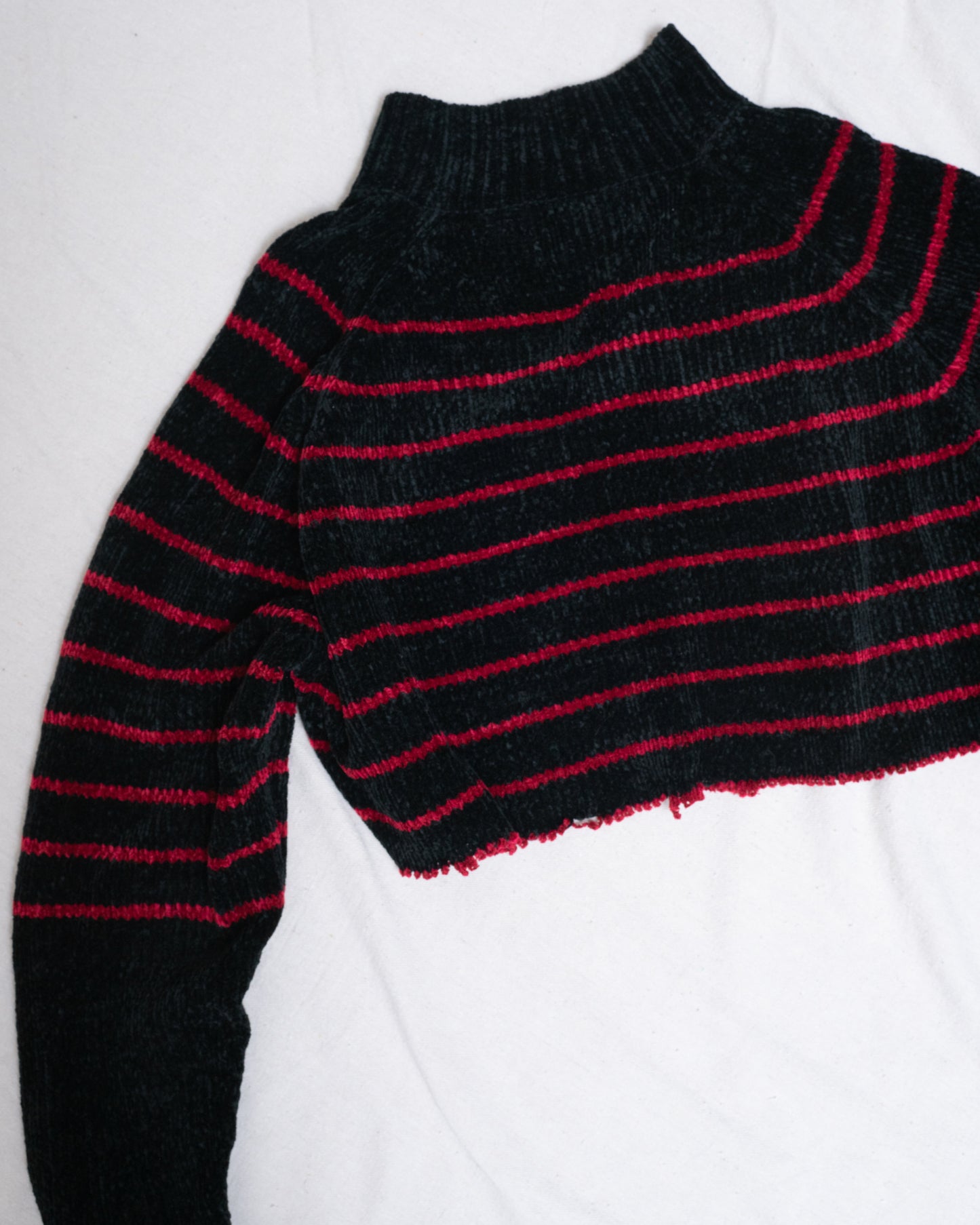 Vintage Striped Chenille Knit Crop Sweater (S)