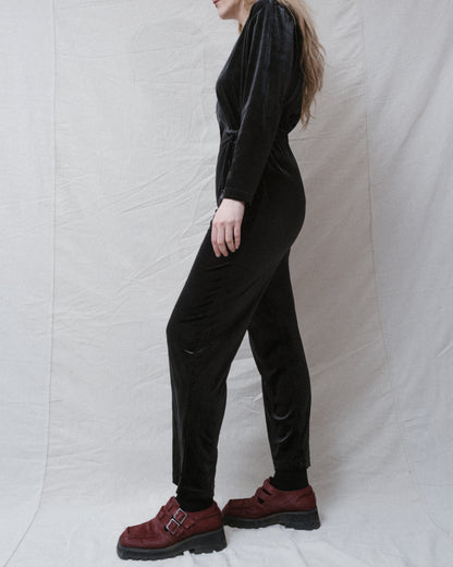 Vintage Black Velvet Jumpsuit (S/M)