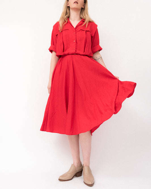 Vintage Red Shirt Dress (M/L)
