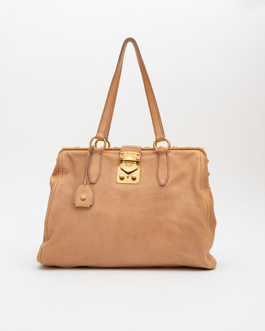 2000s MIU MIU Tan Frame Leather Bag (as is)