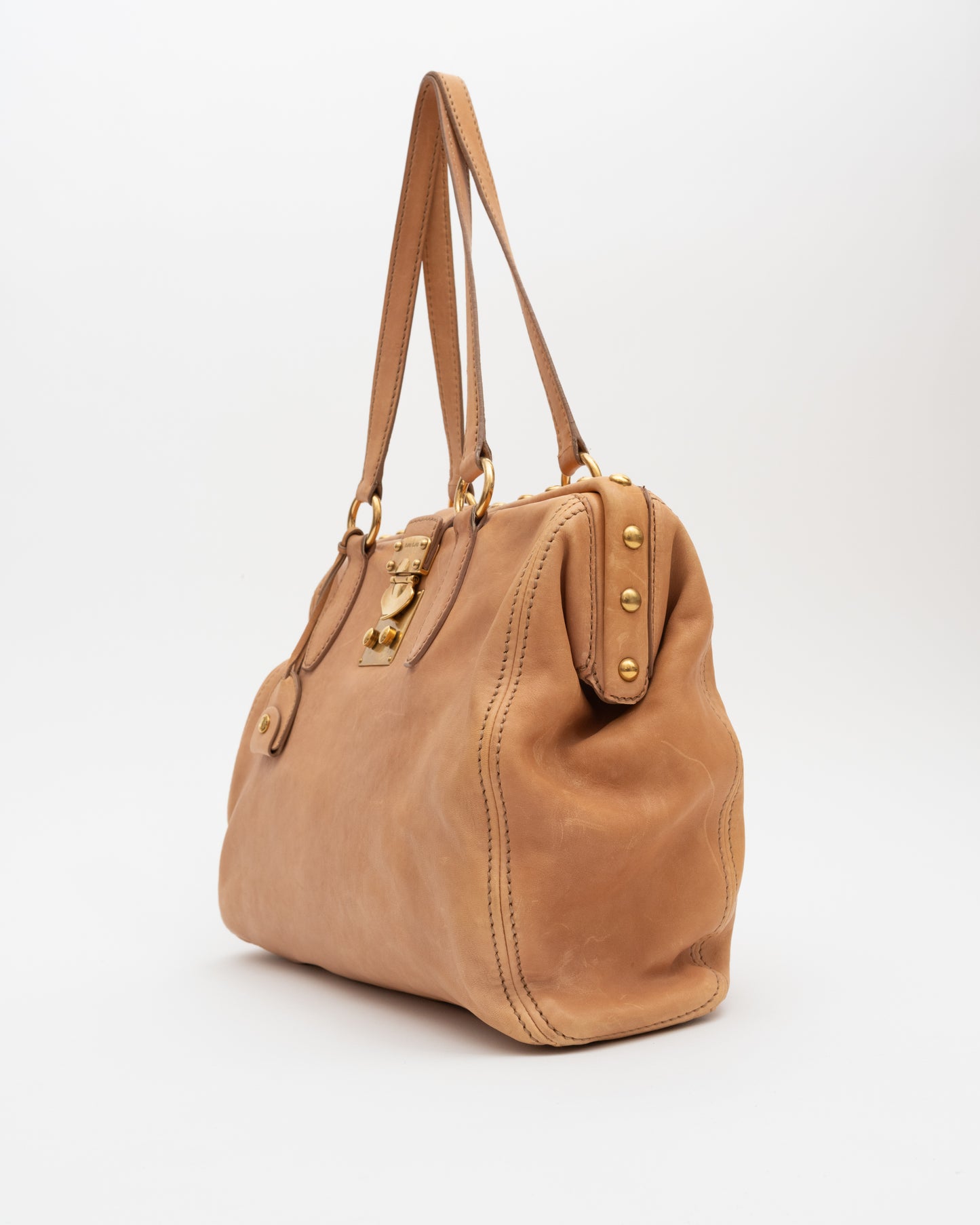 2000s MIU MIU Tan Frame Leather Bag (as is)