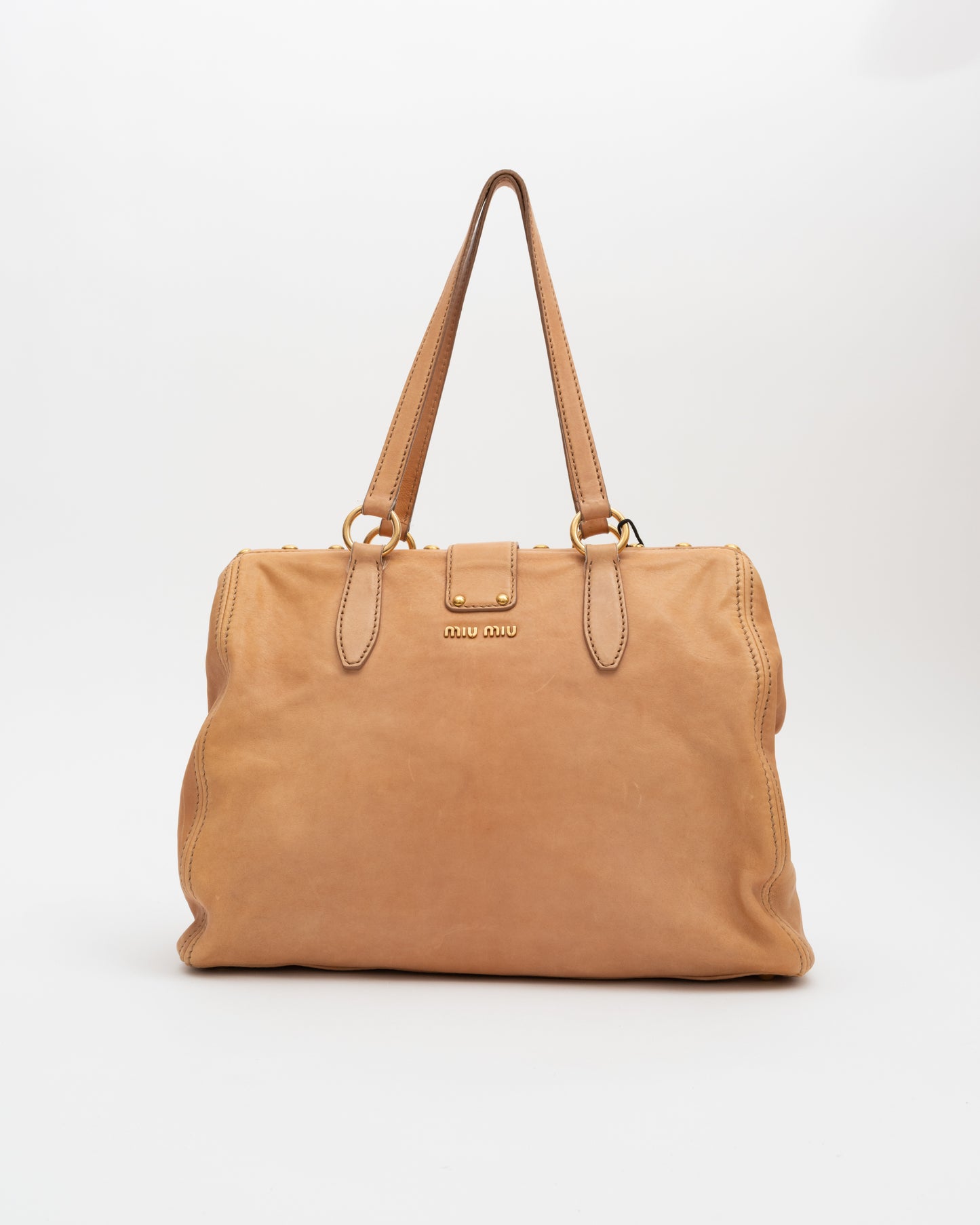 2000s MIU MIU Tan Frame Leather Bag (as is)